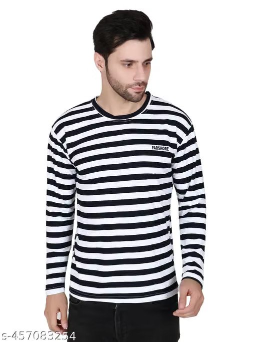 Fabshore mens stylish stripted pattern Rounrd neck full sleeves tshirts